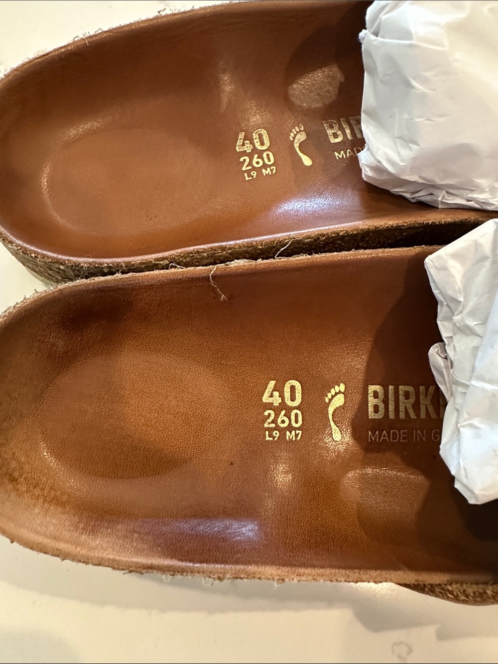 Birkenstock Madrid Big Buckle Cognac Gold Slide Sandals Leather 40 Narrow - Picture 2 of 10